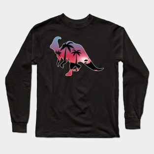 Dinosaurs Beautiful Sunset Beach Palm Tree Long Sleeve T-Shirt